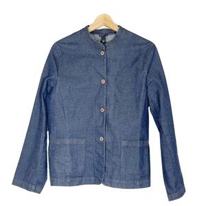 Eileen Fisher Denim Jacket Long Sleeves Snap Pockets Blue Sz M